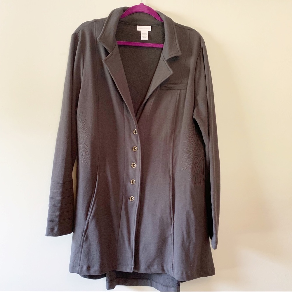 Soft Surroundings Grey Embroidered Cotton Jacket